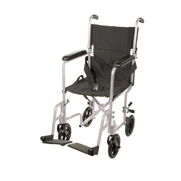 Lightweight Transport Wheelchair - 17 Inch Silver - Click Image to Close